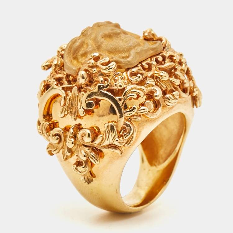 Pre Owned Versace Medusa Gold Tone Ring Size 56