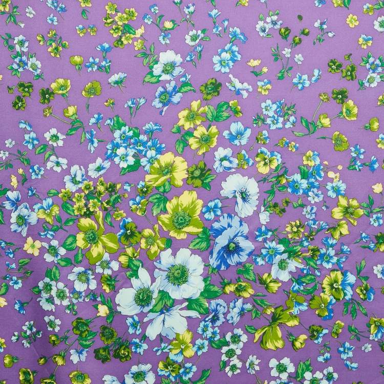 Pre Owned Versace Purple Floral Print Silk Scarf 