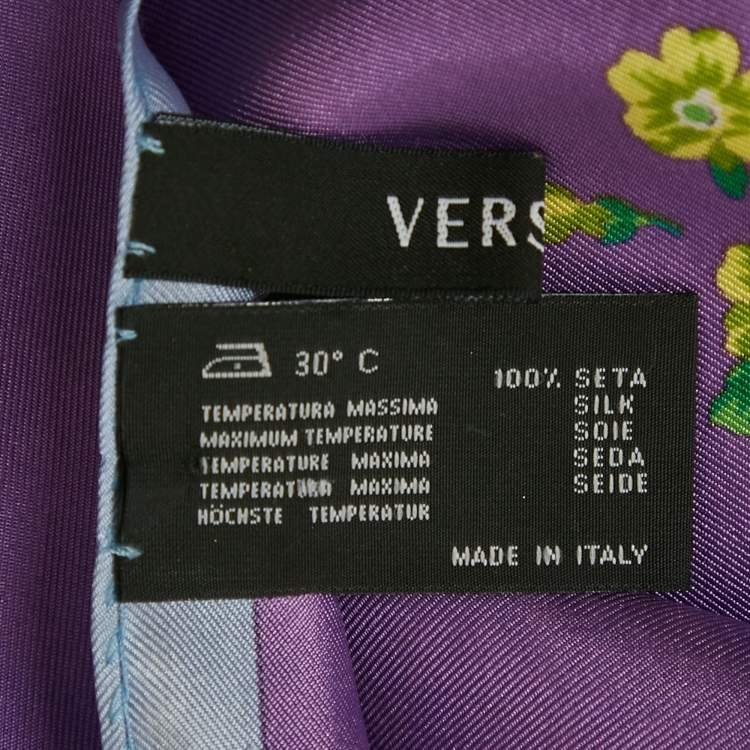 Pre Owned Versace Purple Floral Print Silk Scarf 