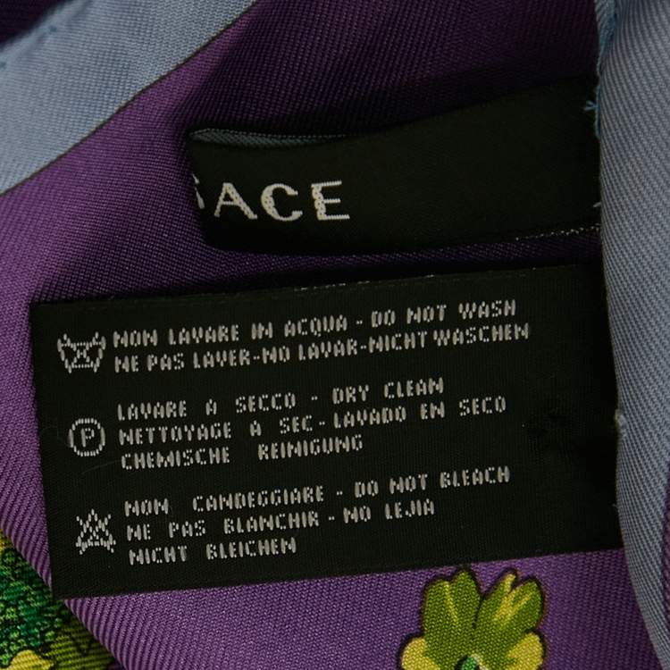 Pre Owned Versace Purple Floral Print Silk Scarf 