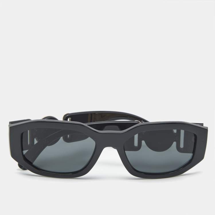 Pre Owned Versace Black MOD 4361 Medusa Biggie Rectangular Sunglasses