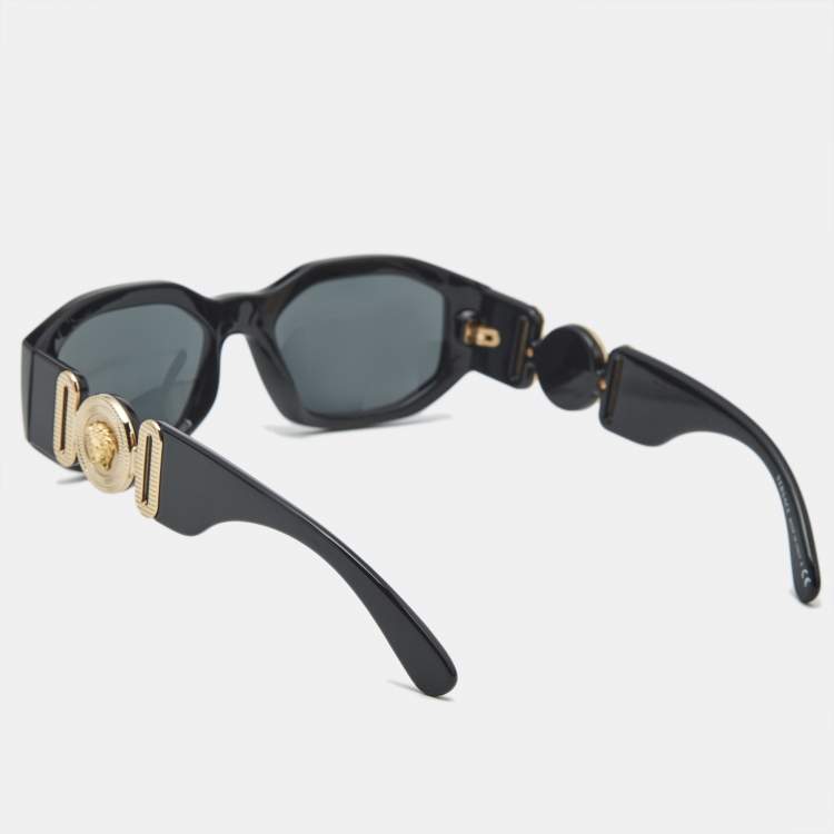 Pre Owned Versace Black MOD 4361 Medusa Biggie Rectangular Sunglasses