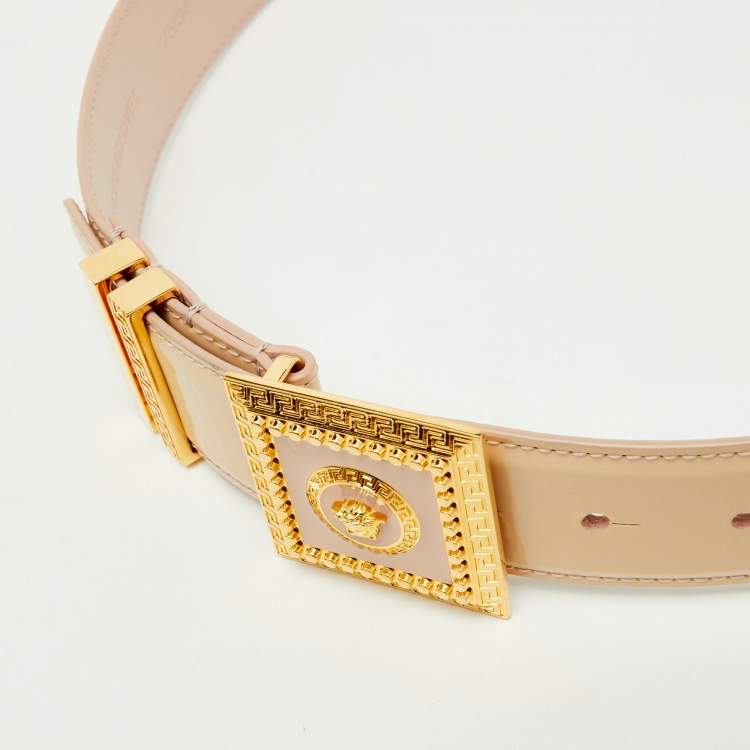 Pre Owned Versace Pink Patent Leather Medusa Square Buckle Belt 75CM