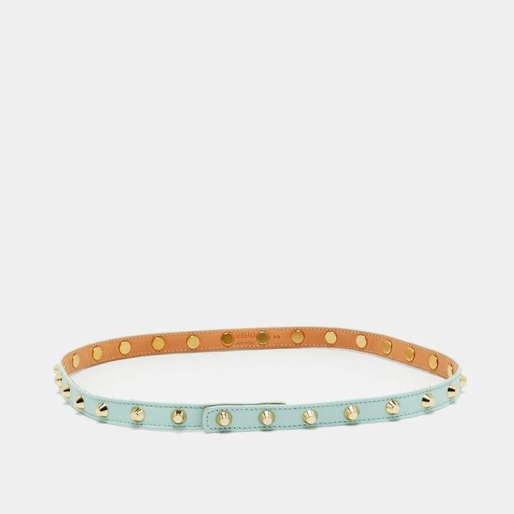 Pre Owned Versace Mint Blue Leather Studded Belt 75 CM