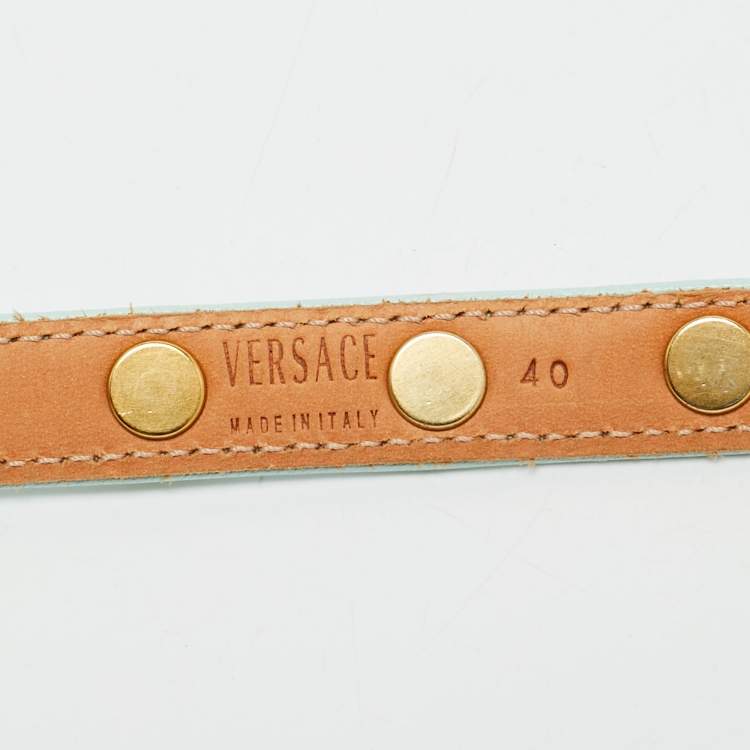 Pre Owned Versace Mint Blue Leather Studded Belt 75 CM
