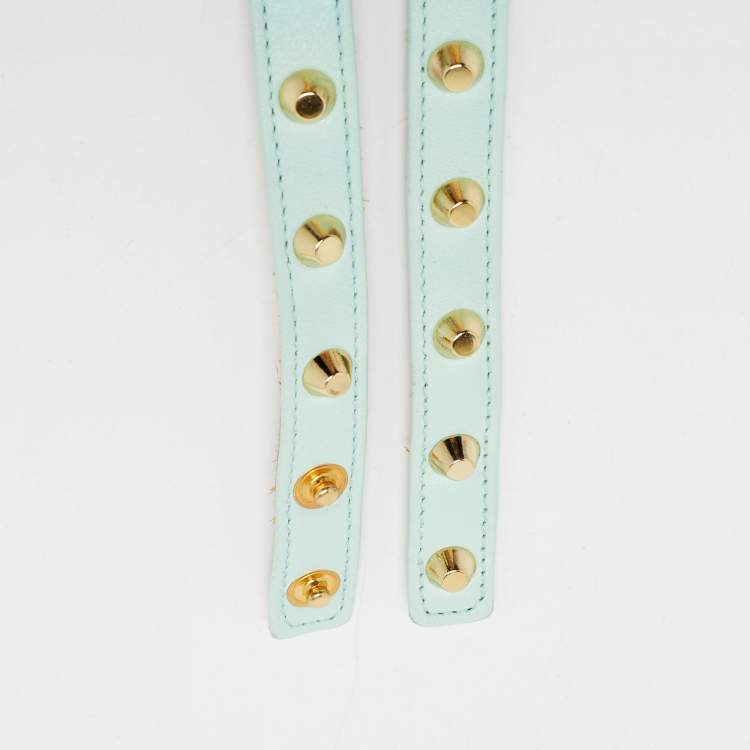 Pre Owned Versace Mint Blue Leather Studded Belt 75 CM
