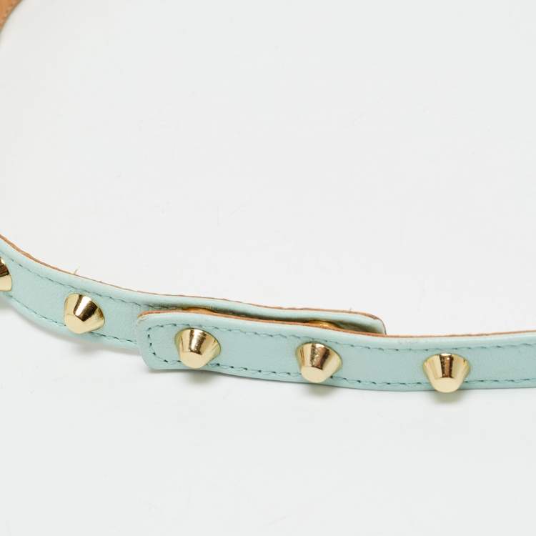 Pre Owned Versace Mint Blue Leather Studded Belt 75 CM