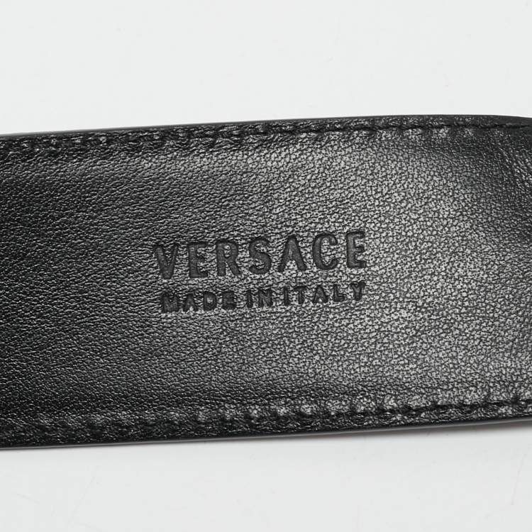 Pre Owned Versace Black Leather La Medusa Buckle Belt 90 CM