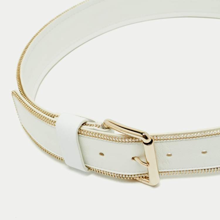 Pre Owned Versace White Leather Zip Detail Buckle Belt 70 CM