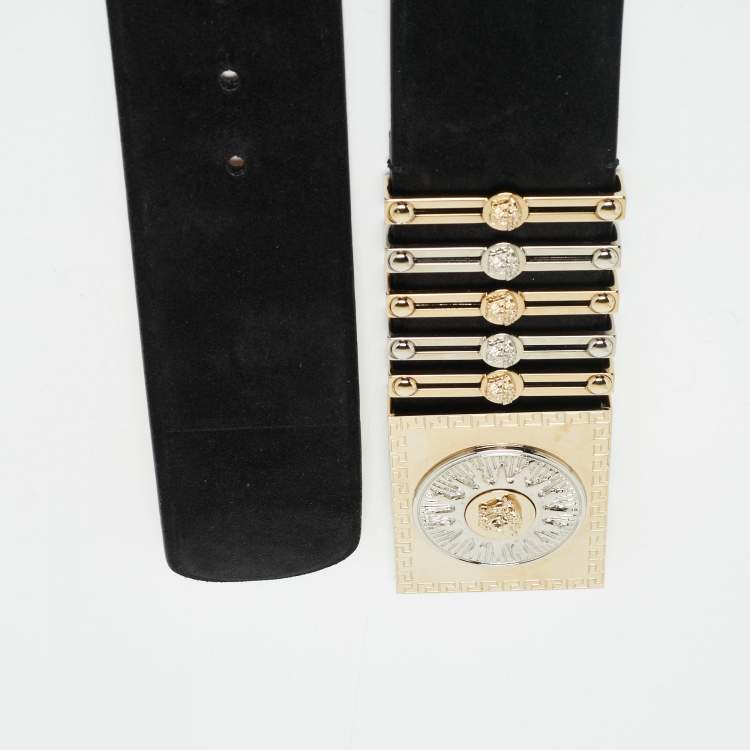Pre Owned Versace Black Suede Medusa Square Buckle Belt 75 CM