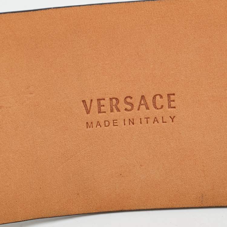 Pre Owned Versace Black Suede Medusa Square Buckle Belt 75 CM