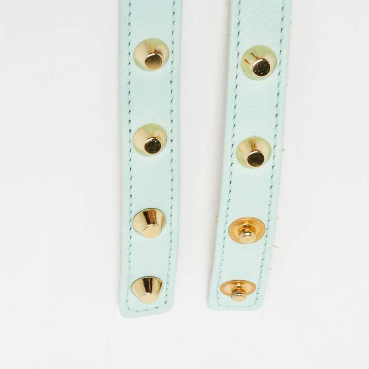 Pre Owned Versace  Light Blue Leather Studded Wrap Around Bracelet 