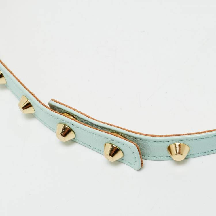 Pre Owned Versace  Light Blue Leather Studded Wrap Around Bracelet 