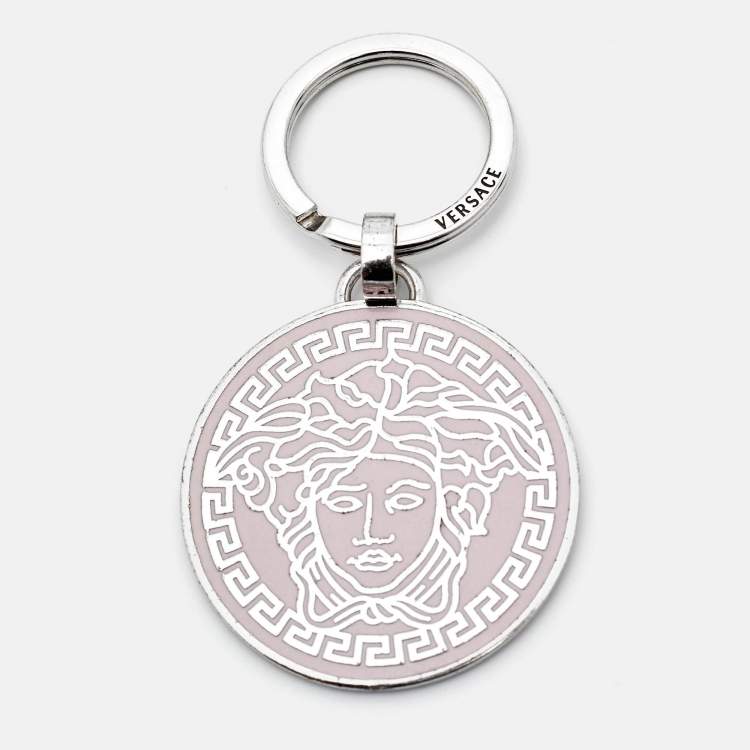 Pre Owned Versace Medusa Enamel Silver Tone Keyring