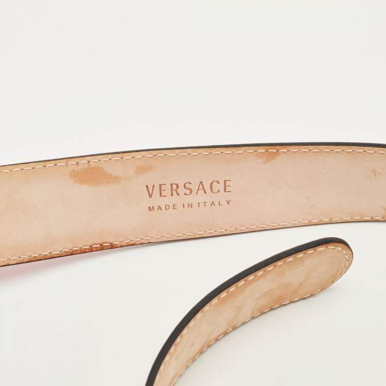 Pre Owned Versace Pink Leather Medusa Buckle Belt 85CM