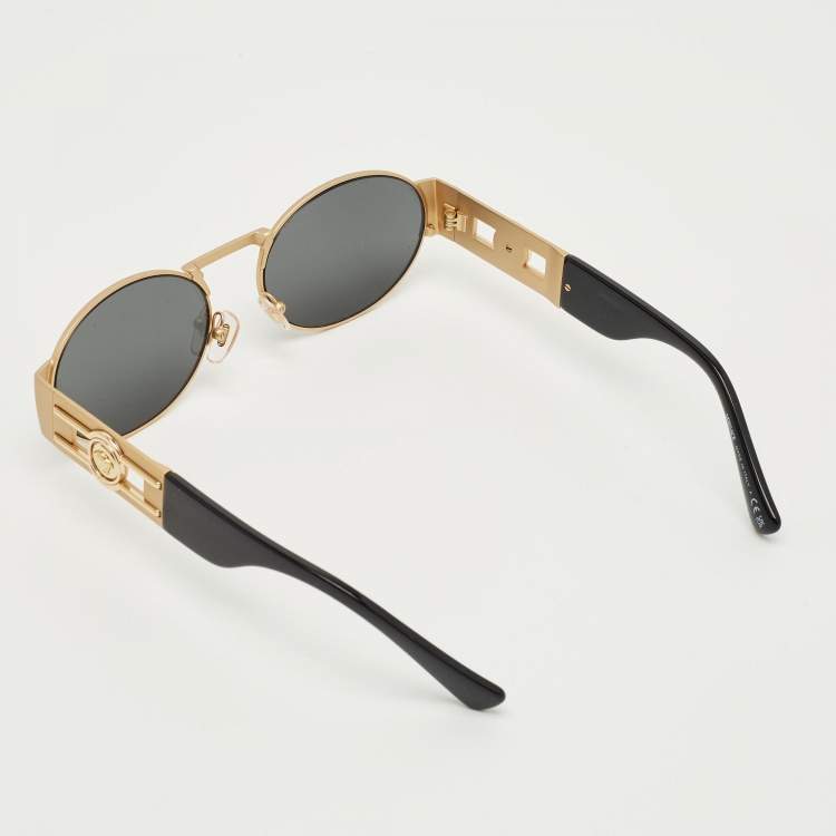 Pre Owned Versace Black/Gold Tone MOD2264 Medusa Oval  Sunglasses