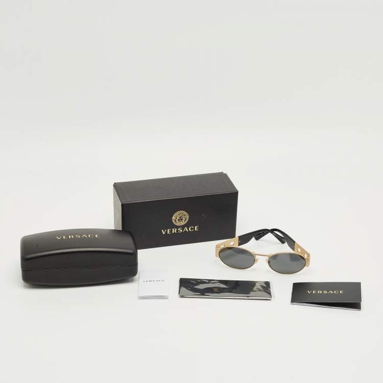 Pre Owned Versace Black/Gold Tone MOD2264 Medusa Oval  Sunglasses