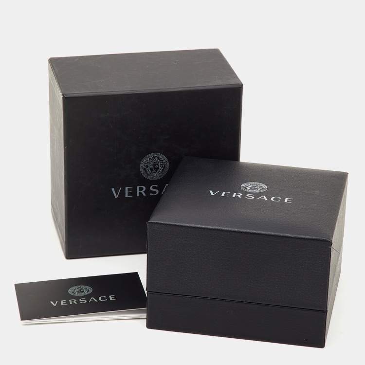 Pre Owned Versace Medusa Crystal Gold Tone Long Pendant Necklace