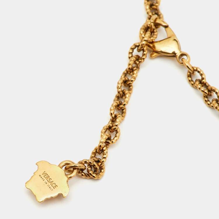Pre Owned Versace Medusa Crystal Gold Tone Long Pendant Necklace