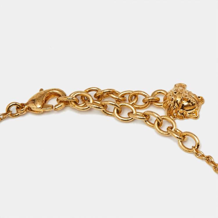 Pre Owned Versace Medusa Ceramic Gold Tone Pendant Necklace