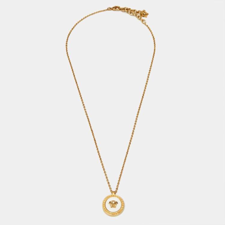 Pre Owned Versace Medusa Ceramic Gold Tone Pendant Necklace