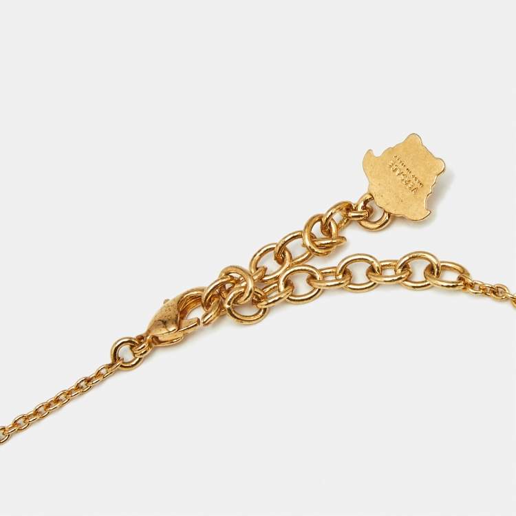 Pre Owned Versace Medusa Ceramic Gold Tone Pendant Necklace