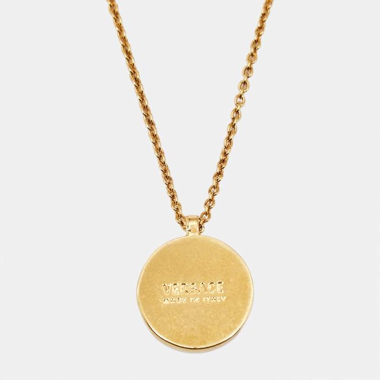 Pre Owned Versace Medusa Ceramic Gold Tone Pendant Necklace