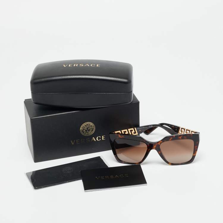 Pre Owned Versace Tortoiseshell Brown Gradient MOD 4418 Greca Square Sunglasses