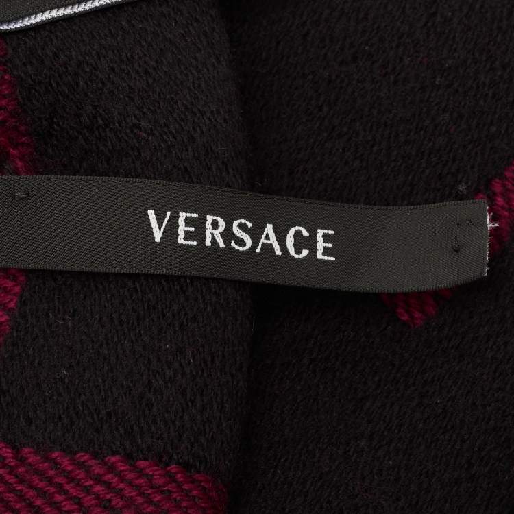 Pre Owned Versace Purple Logo Intarsia Wool Shawl