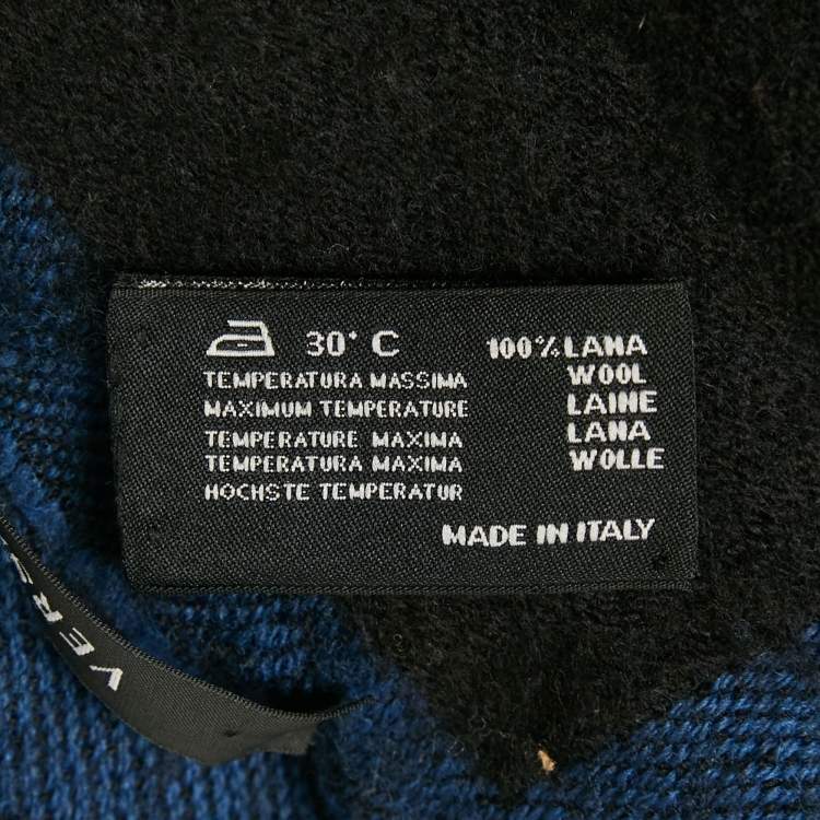 Pre Owned Versace Blue/Black Logo Jacquard Wool Stole 