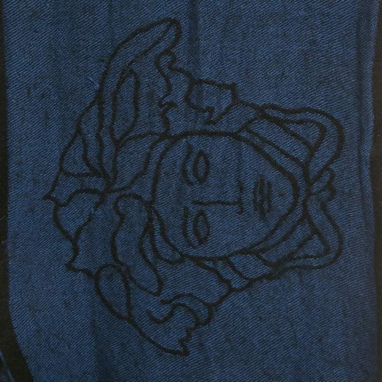 Pre Owned Versace Blue/Black Logo Jacquard Wool Stole 