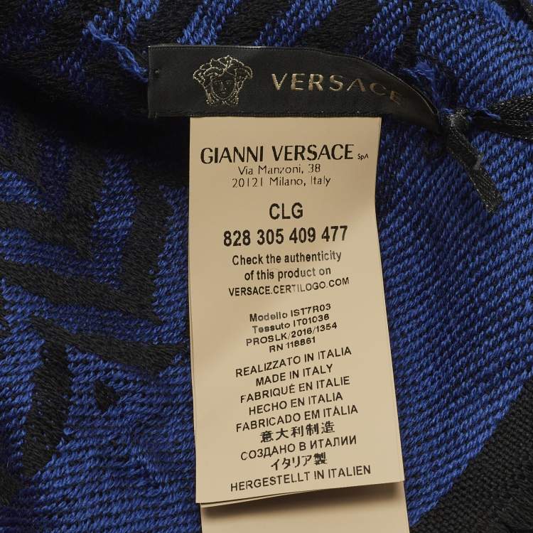 Pre Owned Versace Blue/Black Jacquard Wool Stole 