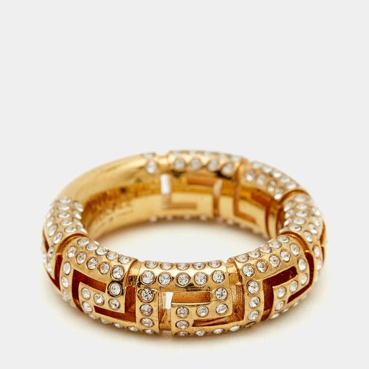 Pre Owned Versace Crystals Gold Tone Ring Size 51