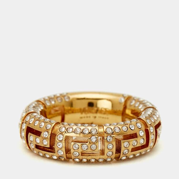 Pre Owned Versace Crystals Gold Tone Ring Size 51