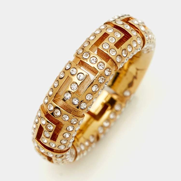 Pre Owned Versace Crystals Gold Tone Ring Size 51