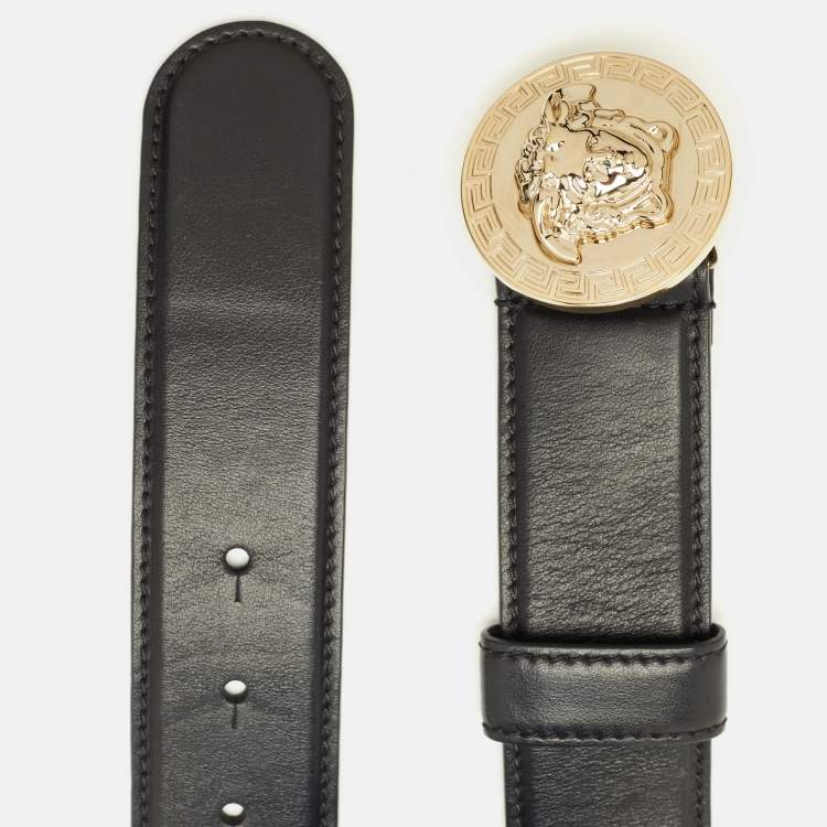 Pre Owned  Versace Medusa Head 85 CM Round Belt Black Leather
