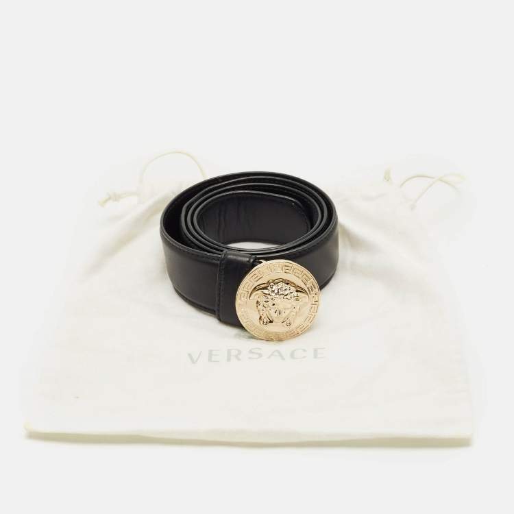Pre Owned  Versace Medusa Head 85 CM Round Belt Black Leather