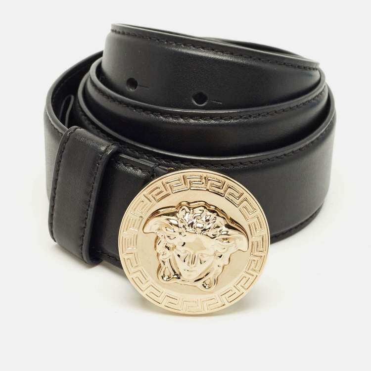 Pre Owned  Versace Medusa Head 85 CM Round Belt Black Leather