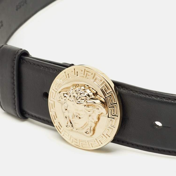 Pre Owned  Versace Medusa Head 85 CM Round Belt Black Leather