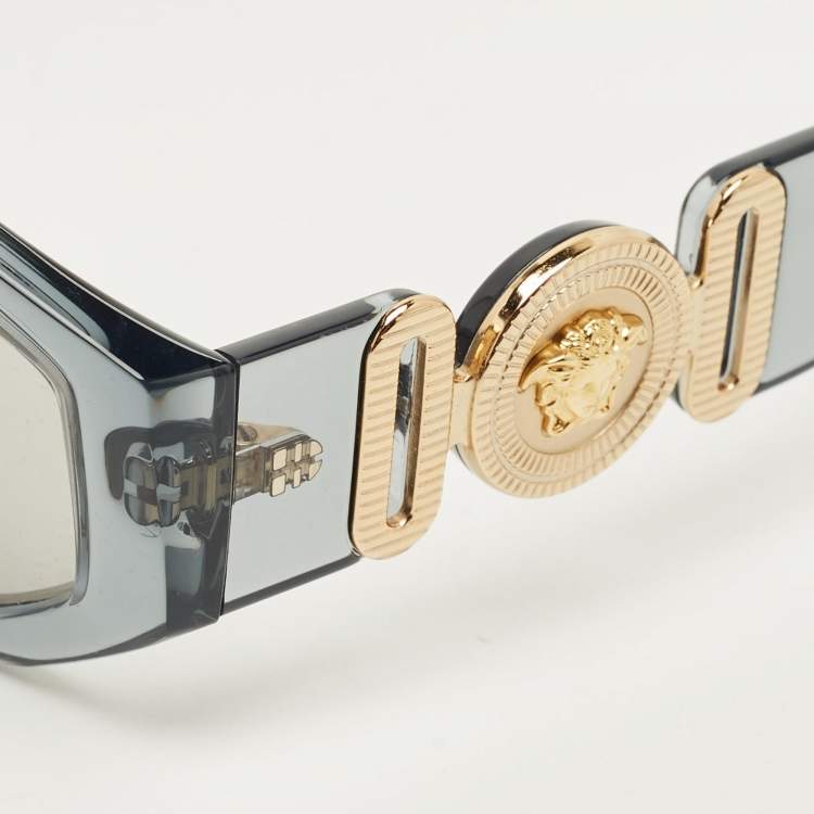 Pre Owned Versace Grey MOD 4361 Medusa Biggie Rectangular Sunglasses