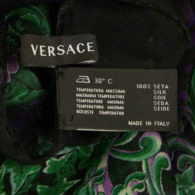 Pre Owned Versace Purple/Green Floral Print Silk Scarf 