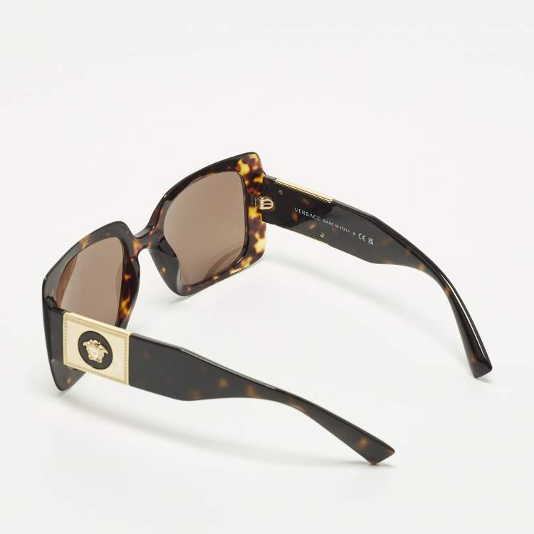 Pre Owned Versace Tortoise Brown MOD 4405 Medusa Frame Square Sunglasses