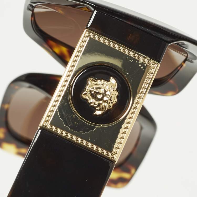 Pre Owned Versace Tortoise Brown MOD 4405 Medusa Frame Square Sunglasses