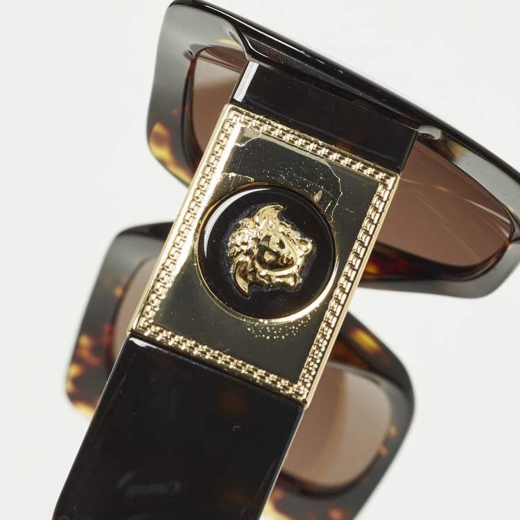 Pre Owned Versace Tortoise Brown MOD 4405 Medusa Frame Square Sunglasses