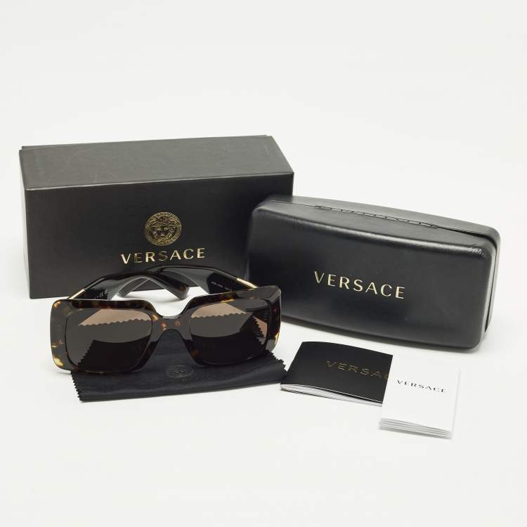 Pre Owned Versace Tortoise Brown MOD 4405 Medusa Frame Square Sunglasses