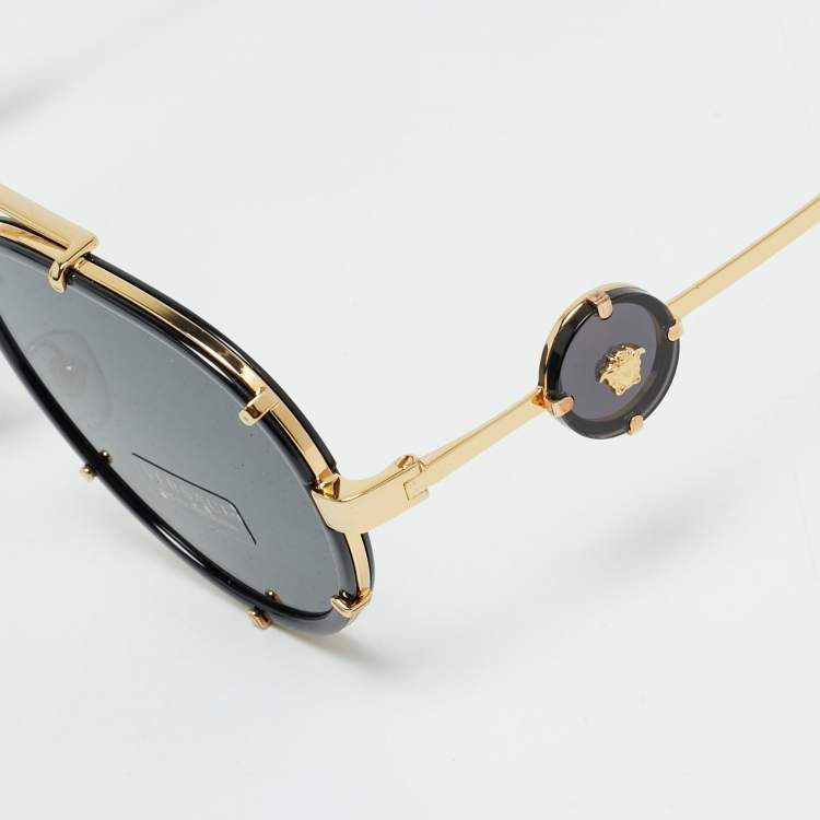 Pre Owned Versace Black/Gold MOD 2232 Medusa Strap Aviator Sunglasses