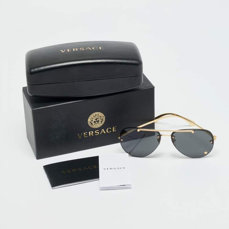 Pre Owned Versace Black/Gold Tone MOD 2231 Medusa Aviator Sunglasses