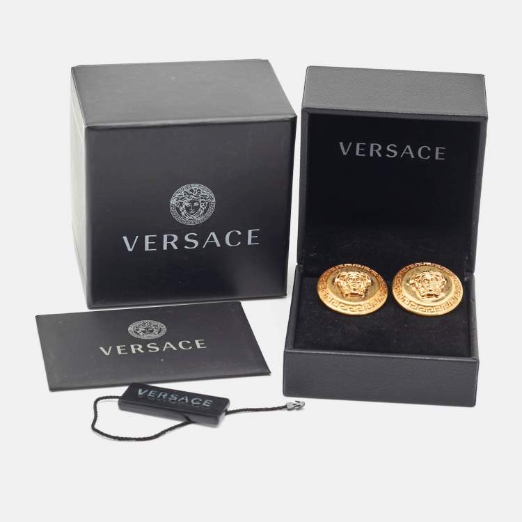 Pre Owned Versace Medusa Gold Tone Earrings