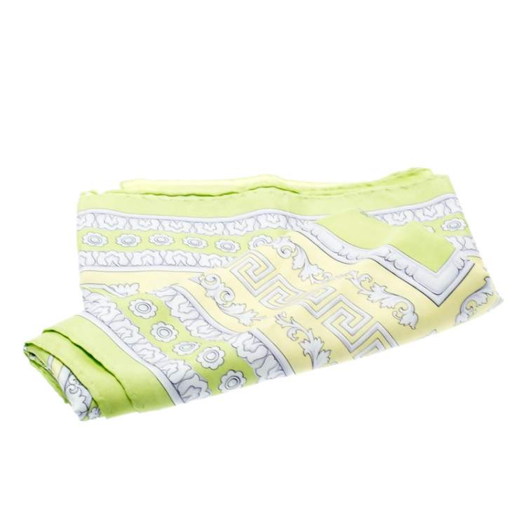 Pre Owned Versace Lime Green Floral Baroque Printed Silk Square Scarf