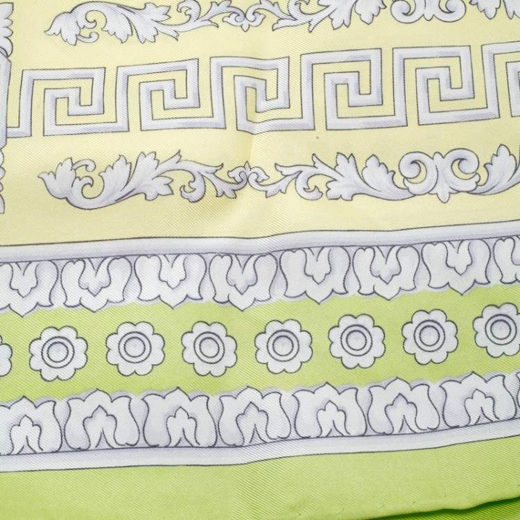 Pre Owned Versace Lime Green Floral Baroque Printed Silk Square Scarf